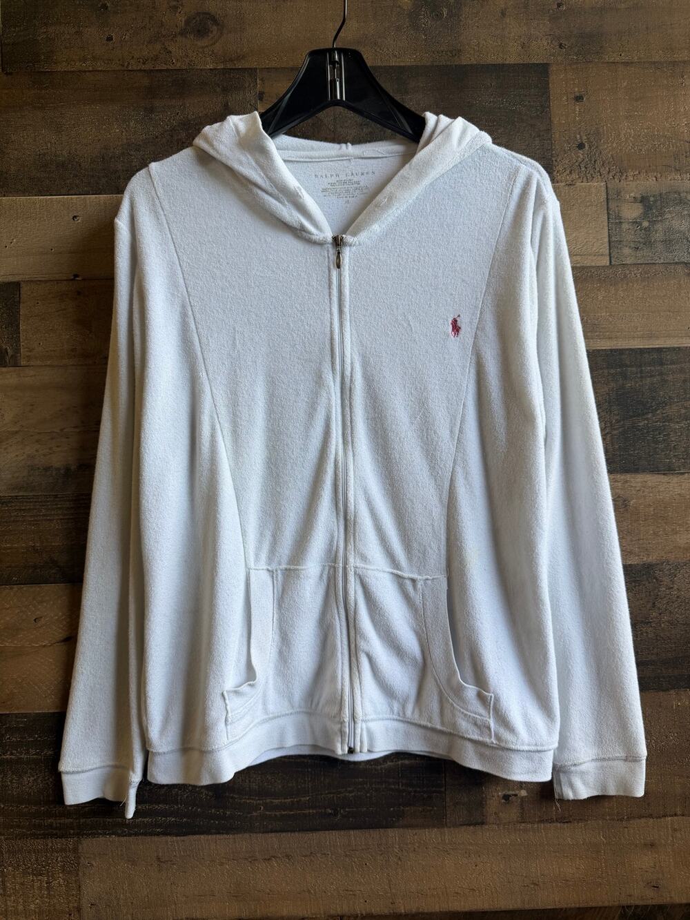 Ralph Lauren Women's White Terry Cloth Full-Zip Hoodie - Size XL